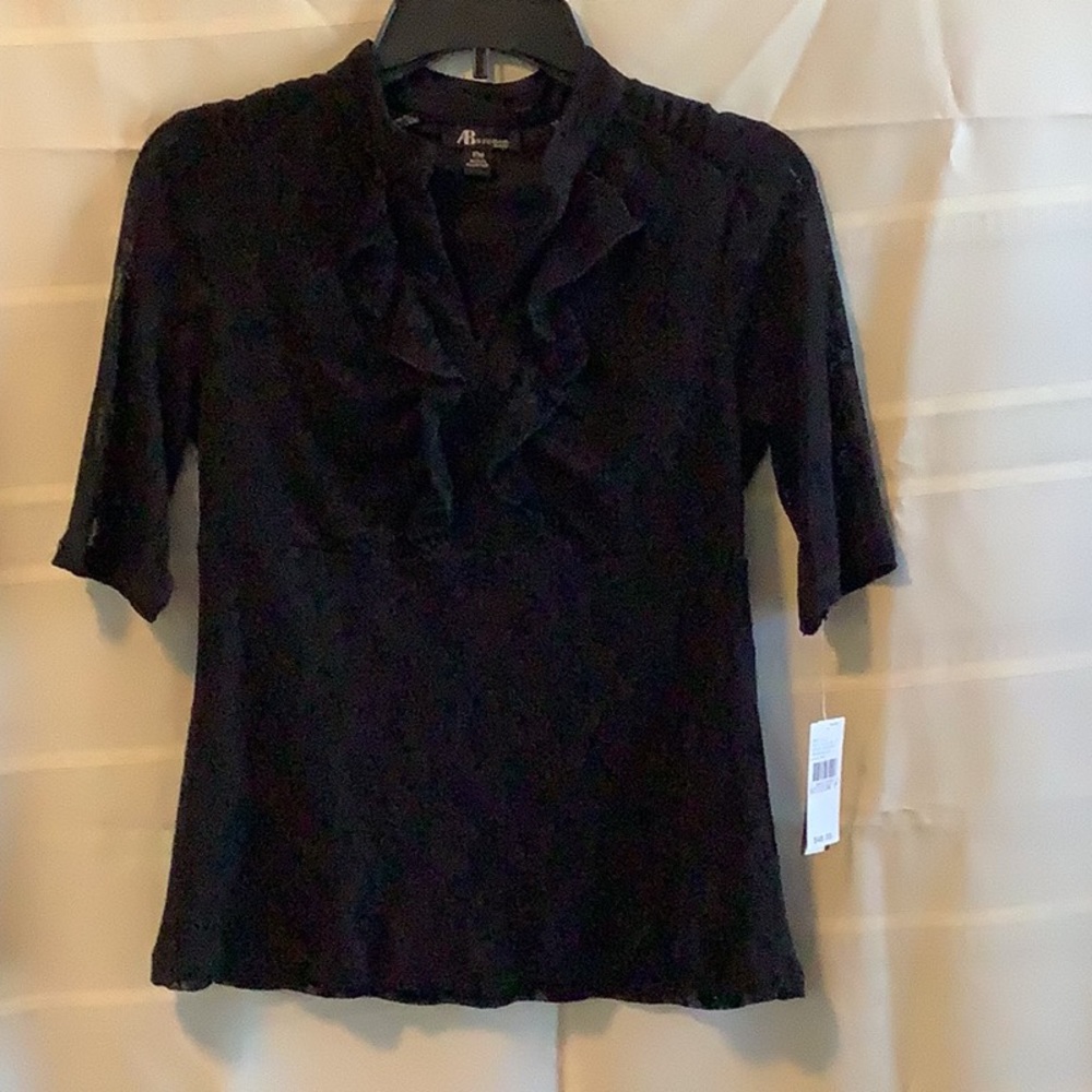 Black lace top with ruffle neck
